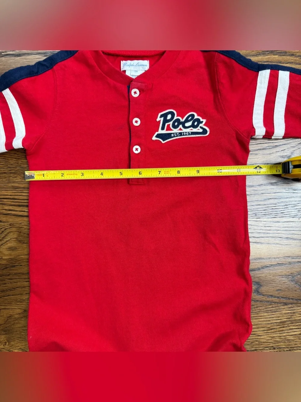 Ralph Lauren Boys Polo Red Baby Collegiate One-Piece Romper Navy / White 12 M